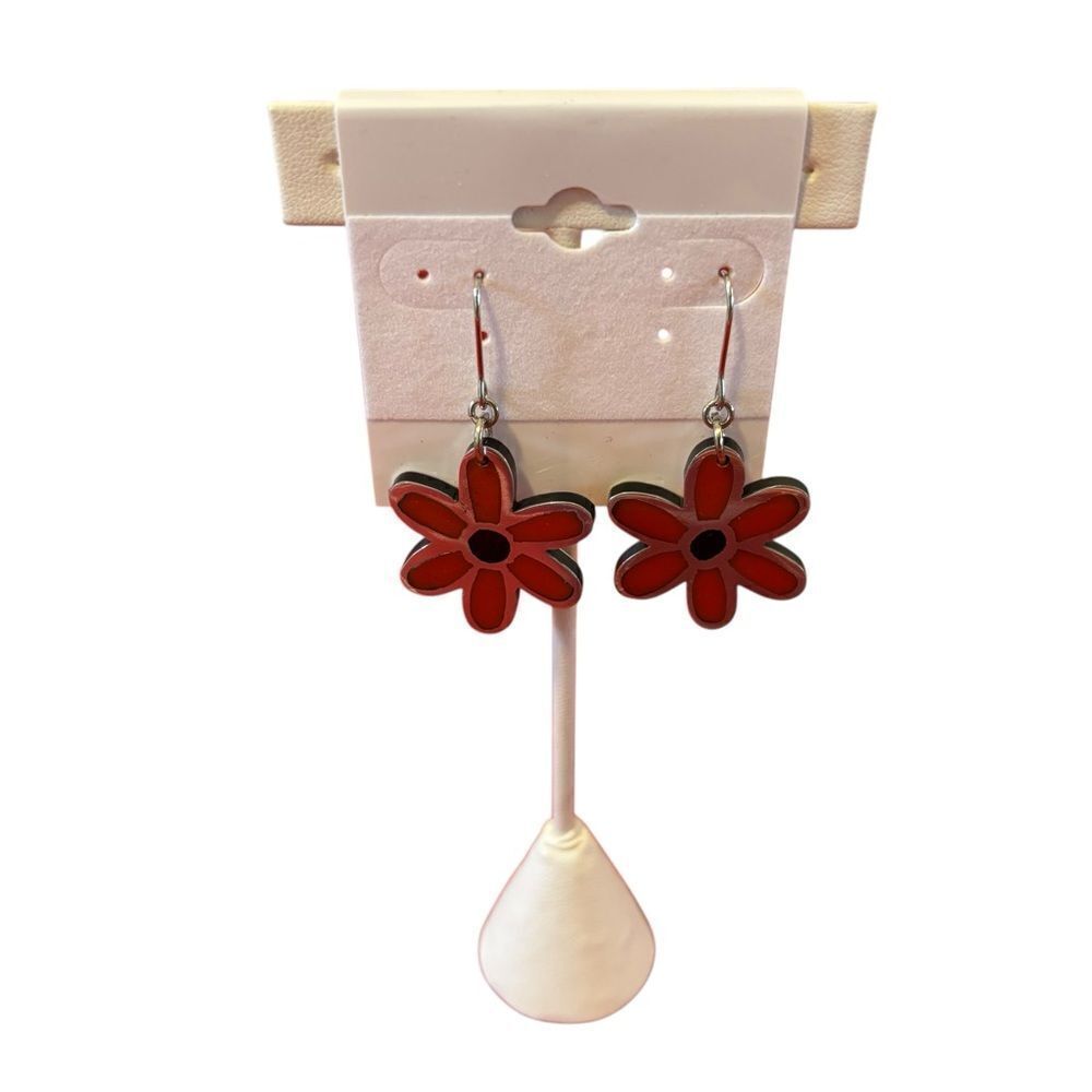 Orange & Silver Flower Dangle Earrings. Super Cute & Lightweight.